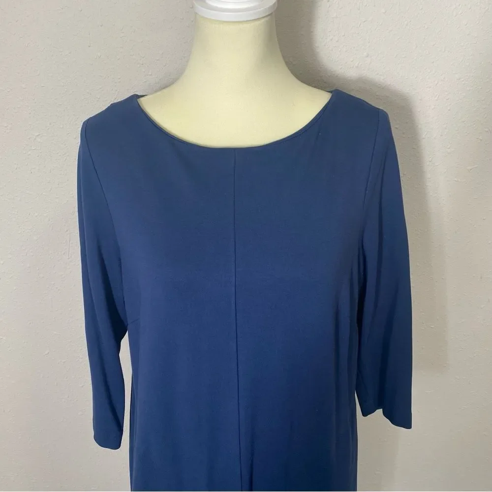 J.Jill Ponte Knit Crew Neck 3/4 Sleeve Shift Dress In Blue Women's Size Medium